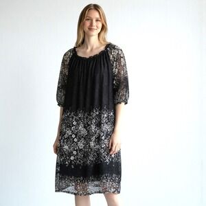 Women's Black and White floral print dress Seme sheer fully lined  Size 2X